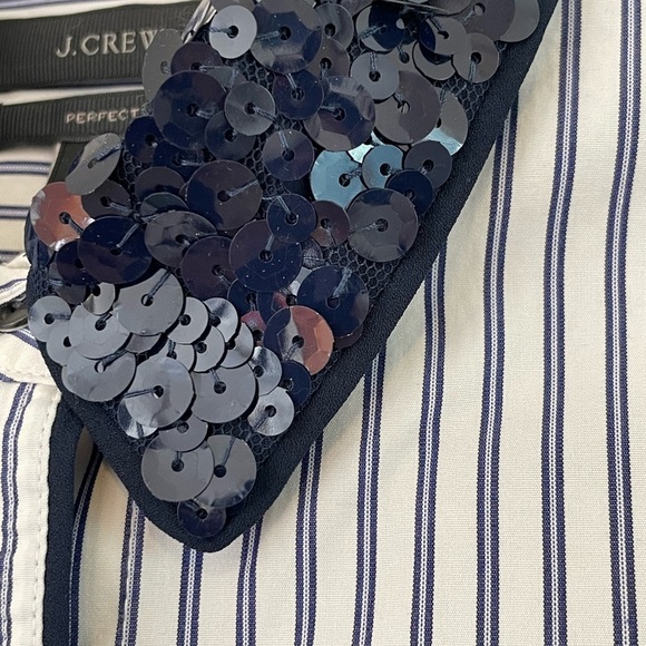 J.Crew The Perfect Shirt Stripe Sequins Collar Navy Sz 6 Cotton Holiday Party - Picture 6 of 13